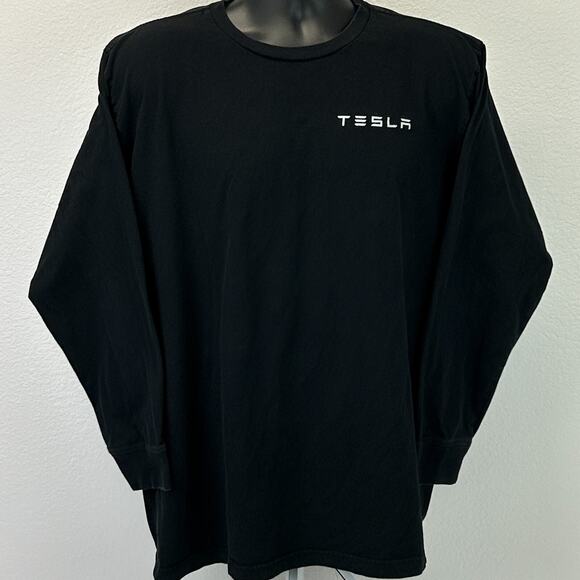 Tesla Long Sleeve T Shirt Mens L Large Short EV Electric Vehicle Elon Musk Black - Picture 2 of 5